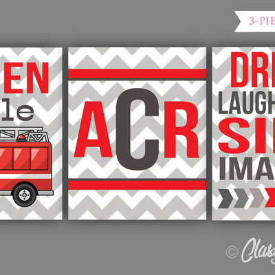 Nursery wall art - printable nursery wall art - fire truck nursery decor