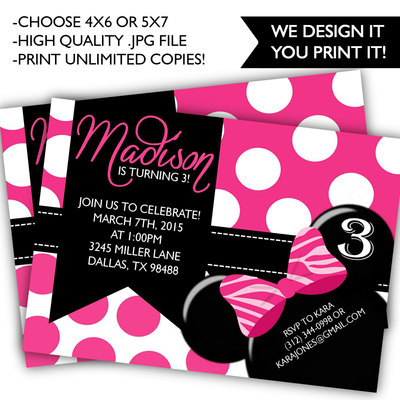 Minnie mouse birthday invitations - printable minnie birthday - minnie birthday