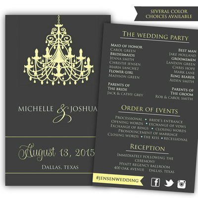 Printable wedding program - diy wedding program - wedding program template - chandelier wedding program