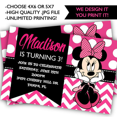 Minnie Mouse Birthday Invitations - Printable Minnie Birthday - Minnie Birthday