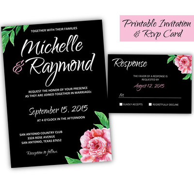 Printable wedding invitation - rustic wedding invitation - floral chic wedding invitation