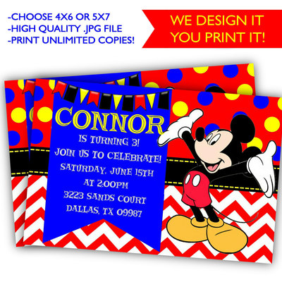 Mickey Mouse Birthday Invitations - Printable Mickey Birthday - Mickey Birthday