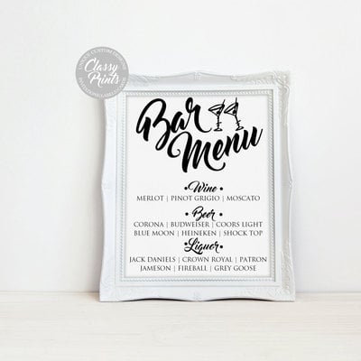 Printable wedding sign |bar sign | reception sign