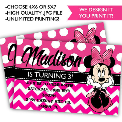 Minnie Mouse Birthday Invitations - Printable Minnie Birthday - Minnie Birthday