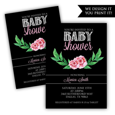 Baby girl baby shower invitation - rustic baby shower invitation - pink baby shower invitation - floral baby shower