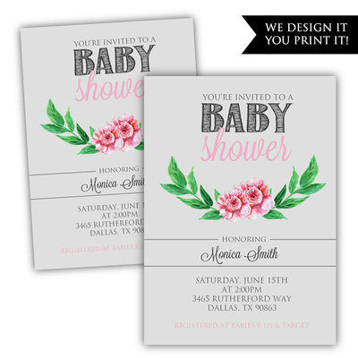 Baby girl baby shower invitation - rustic baby shower invitation - pink baby shower invitation - floral baby shower