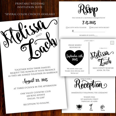 Printable wedding invitation - calligraphy wedding invitation - black &white wedding invitation - black and white wedding invitation
