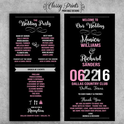 Printable wedding program - wedding program - diy wedding program