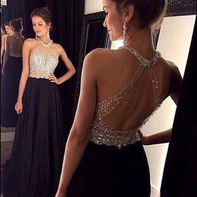 Poofy prom dresses,dark navy a-line scoop chiffon prom dresses evening dresses 8660