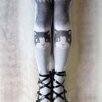Japanese Harajuku Cute Cat Pattern Thigh High Tights Stockings - Thumbnail 1