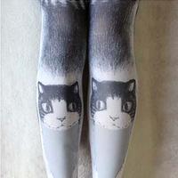 Japanese Harajuku Cute Cat Pattern Thigh High Tights Stockings - Thumbnail 2