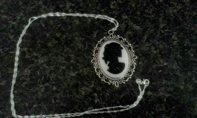 Sterling silver white & black gothic lolita skull cameo necklace