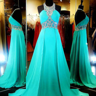 Prom dresses long,mint a-line scoop chiffon prom dresses evening dresses 8119