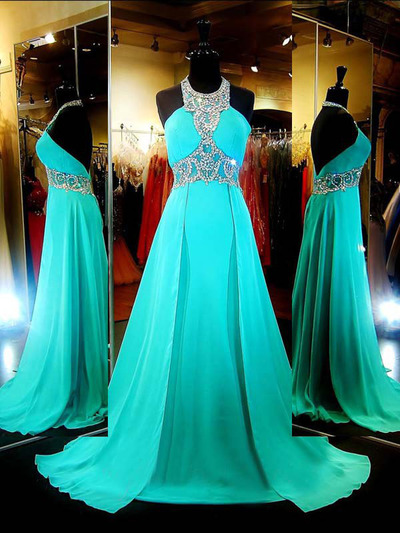 prom dresses long,Mint A-line Scoop Chiffon Prom Dresses Evening Dresses 8119