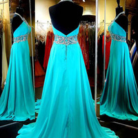 prom dresses long,Mint A-line Scoop Chiffon Prom Dresses Evening Dresses 8119 - Thumbnail 1