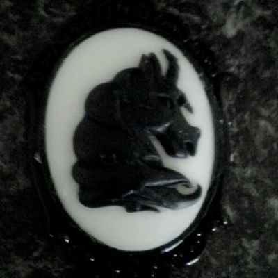 Black unicorn large cameo pendant necklace