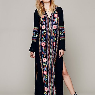 Summer european fashion floral embroidered beach dress - Thumbnail 5