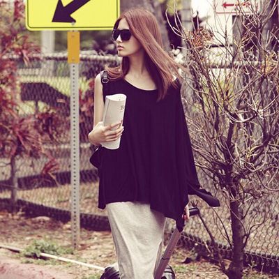 Korean fashion two pieces black tank grey casual dress - Thumbnail 5