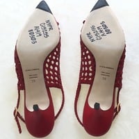 DOLCE&GABBANA Rare Red Woven Leather "Bellucci" Slingback - Thumbnail 4