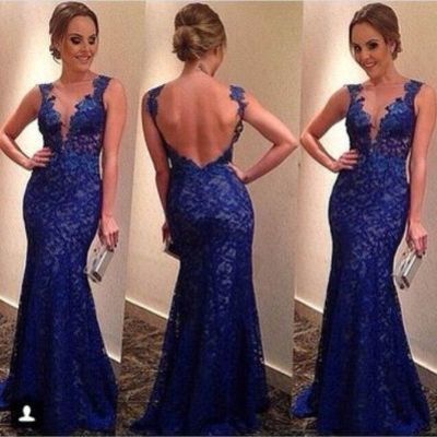 Lace mermaid prom dress, blue prom dress, prom dress online, 2016 new prom dress, lace prom dress,pd160011 - Thumbnail 3