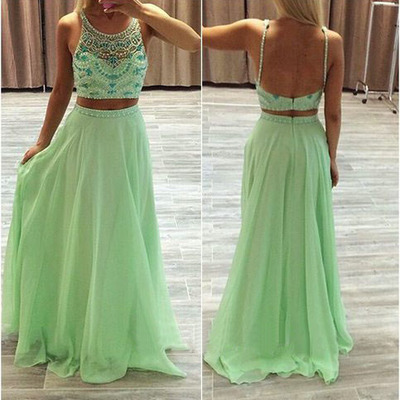2 pieces prom dresses, green prom dresses, chiffon prom dress, rhinestone prom dresses,pd160012 - Thumbnail 4