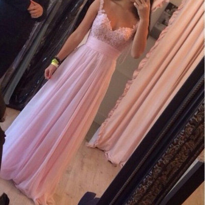 2016 elegant lovely pink long chiffon prom dresses with straps lace applique evening gown,prom dress,formal women dress,pd160015 - Thumbnail 3