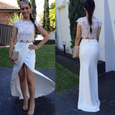2 pieces prom dresses, lace prom dress, white prom dress, dresses for prom, beautiful prom dress,pd160016 - Thumbnail 5