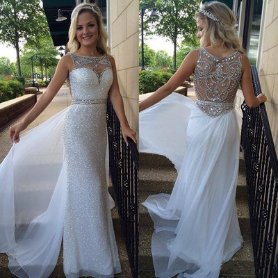 White prom dress, sequin prom dresses, see through prom dresses, prom dresses 2016, sparkly prom dresses,pd160018 - Thumbnail 5