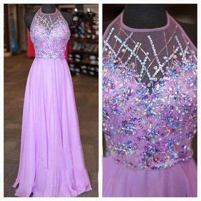 Lilac prom dress, halter prom dress, modest prom dress, long prom dress, chiffon prom dress, elegant prom dress, prom dress 2016,pd160023 - Thumbnail 4