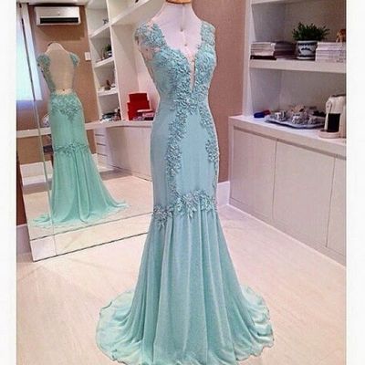 Long sleeveless mermaid prom gown v neckline applique pst0006