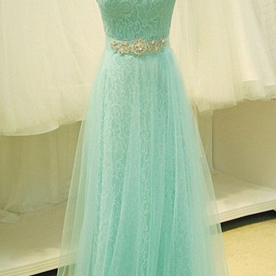 Floor length lace and tulle evening dresses beaded waistband pst0026