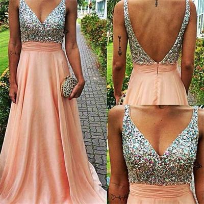 Sleeveless a line prom gowns v neckline beaded bodice pst0035