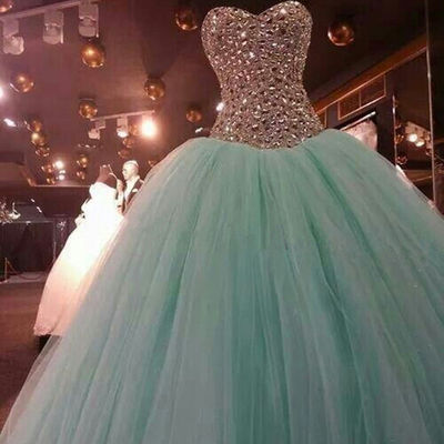 Ball gown prom dresses tulle skirt fully beaded bodice pst0044