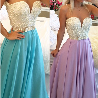 Floor length prom dresses deep v neckline with beads and pearls pst0040