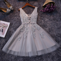 Short Lace Prom Gowns Cocktail Dresses Tulle Skirt pst0049 - Thumbnail 1