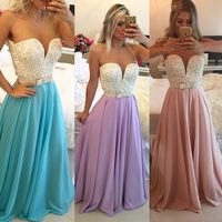 Floor Length Prom Dresses Deep V Neckline with Beads and Pearls pst0040 - Thumbnail 1