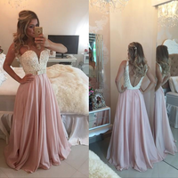 Floor Length Prom Dresses Deep V Neckline with Beads and Pearls pst0040 - Thumbnail 2
