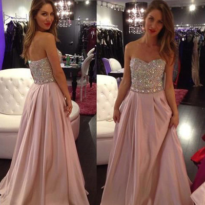Gorgeous sweetheart pink prom dresses fully beads bodice gorgeous pst0060