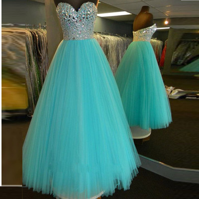 A Line Floor Length Beads Bodice Tulle Skirt Prom Gowns Evening Dresses pst0078