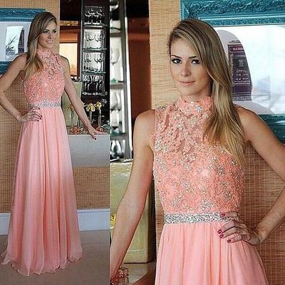 Halter floor length prom dresses lace and beads bodice pst0080