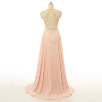 Floor Length Halter Chiffon Prom Dresses Beaded Bodice with Applique pst0008 - Thumbnail 1