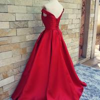 Off Shoulder Satin Prom Gowns Evening Dresses A Line pst0043 - Thumbnail 2