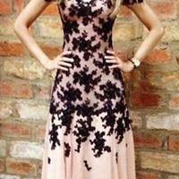 Short Sleeves Prom Dresses Black Lace Buttons Back pst0072 - Thumbnail 1