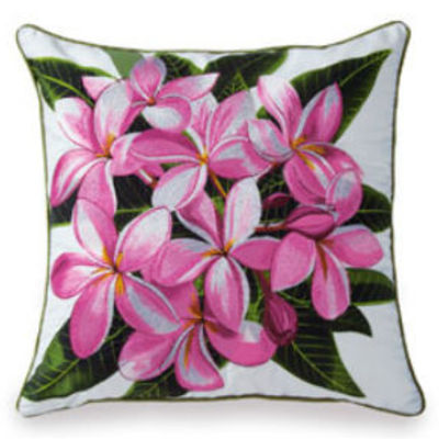 "pink plumeria" cotton/twill embroidered pillow cover!