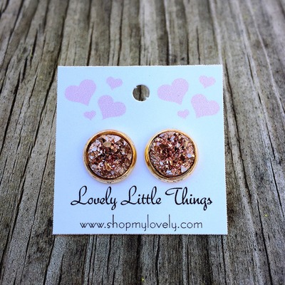 10mm rose gold studs with gold setting - Thumbnail 4