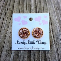 10mm Rose Gold Studs with Gold Setting - Thumbnail 1