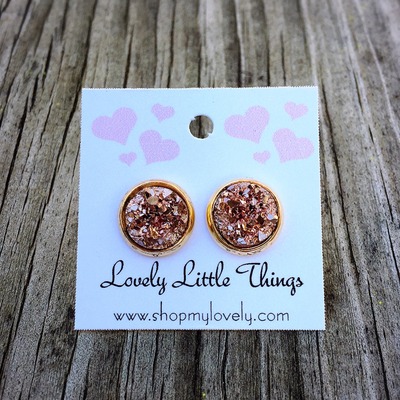 10mm rose gold studs with gold setting