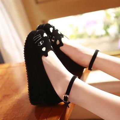 Cute heart nose cat platforms suede women shoes plus size 35-43