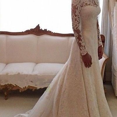 Beauty long sleeves chapel train mermaid lace wedding dress,wedding gowns,wd160026 - Thumbnail 5
