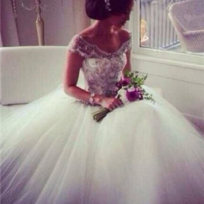 Capped sleeves beading ruching tulle princess wedding dress,bridal gowns,wd160028